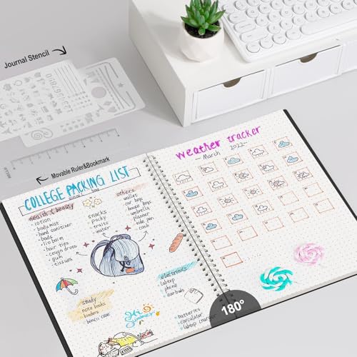 AHGXG Dotted Journal, Grid Spiral Notebook, 110 Pages, A4 (8.5" x 11") | 100 GSM Thick Dot Paper, Waterproof Plastic Cover Journals for Journaling, Sketching (Black) - color: Black, style: A4-Dotted