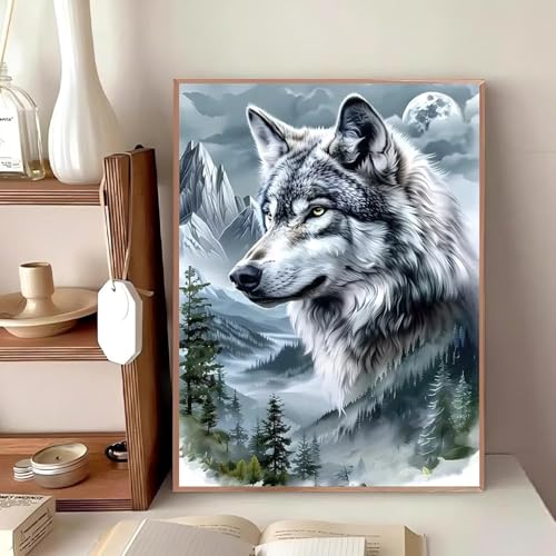 WCHUIMM Wolf Diamond Art Kits for Adults,DIY Animal Diamond Painting Kits for Adults Beginners,5D Full Drill Diamond Dots with Diamond Gem Art and Crafts for Home Wall Decor 12x16inch - color: 25-09 Phantom Wolf