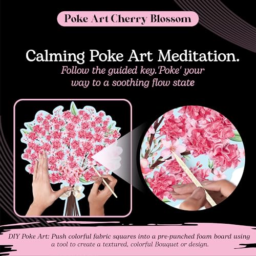 Unwynd Poke Art Cherry Blossom Flower Bouquet Kit for Adults, Women & Teens | Hobby activity, brain puzzles, adult, 12 illustration sheets, 12 pages of stickers, 12 colour pages Rubbing Plates & Supplies - style: Cherry Blossom