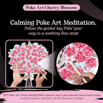 Unwynd Poke Art Cherry Blossom Flower Bouquet Kit for Adults, Women & Teens | Hobby activity, brain puzzles, adult, 12 illustration sheets, 12 pages of stickers, 12 colour pages Rubbing Plates & Supplies - style: Cherry Blossom