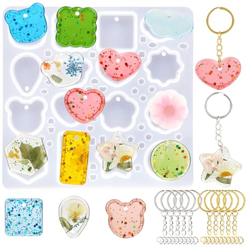 Keychain Silicone Mold, Keychain Resin Mold with Key Ring Accessory, Epoxy Resin Jewelry Molds for DIY Keychains, Necklace, Pendant - color: Keychain-A