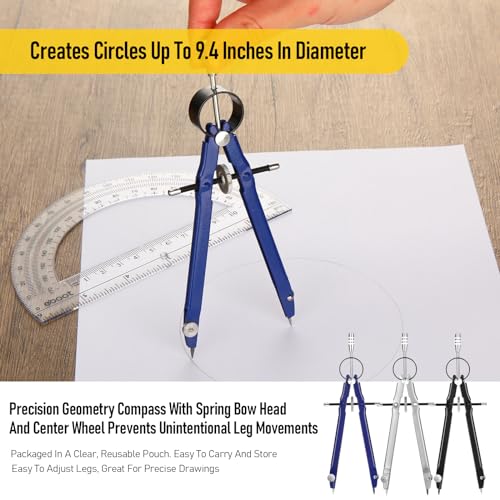 Zonon 12 Pcs Compass for Geometry Drawing Metal Compass with Extra Refills and Screws Circle Maker Back to School Circle Drawing Tool for Math Drafting Measuring Woodworking Office, 3 Colors