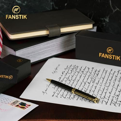 FANSTIK Customized Black & Gold Luxury ballpoint pen, fancy gift set for women, Real 24K Gold Plating, Professional executive pen gift set for men (Lux Custom-BallPoint Black-Gold) - color: B Cust-BallPoint Black-Gold