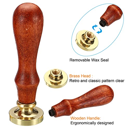 PATIKIL Round Blank Wax Seal Stamp, 6Pcs Removable Brass Head | without Carving Wooden Handle Retro for Envelope Invitation Wine Packing Gift Wrapping, Style 1