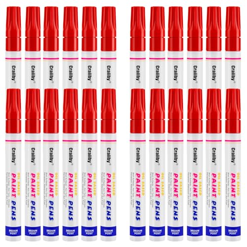 Red Paint Markers, 24 Pack Oil-Based Waterproof Quick Dry Permanent Paint Pen Set for Rocks Painting, Wood, Fabric, Plastic, Canvas, Glass, Mugs, Metal, Tire, Stone, DIY Craft - color: Red