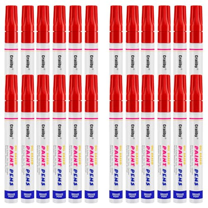 Red Paint Markers, 24 Pack Oil-Based Waterproof Quick Dry Permanent Paint Pen Set for Rocks Painting, Wood, Fabric, Plastic, Canvas, Glass, Mugs, Metal, Tire, Stone, DIY Craft - color: Red