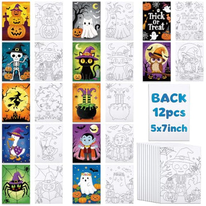 Louise Maelys 12 Pack Halloween Pre Drawn Canvas to Paint for Kids - color: Halloween