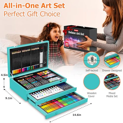Soucolor Art Supplies, 192-Pack Deluxe Art Set Drawing Painting Supplies - color: Teal