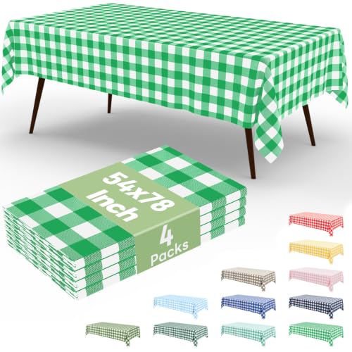 misaya 4 Packs 54 x 78 Inch Buffalo Disposable Table Cloth, Waterproof Plastic Tablecloth, Rectangle Green and White Checkered Table Covers for Picnic, Birthday, Party, Back to School - color: Green and White, size: 54" X 78"