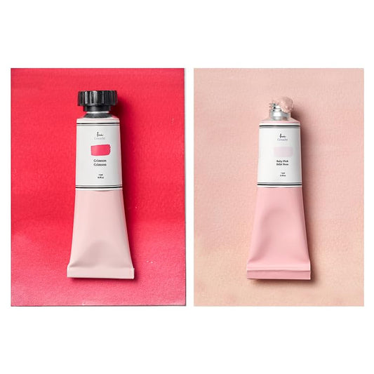 Paint Set(15ml/2Tubes) - Watercolor Gouache | Red, Pastel Pink | Easy Mixing |Watercolor Paints for Beginners, Artists, Acuarelas - color: Crimson , Baby Pink