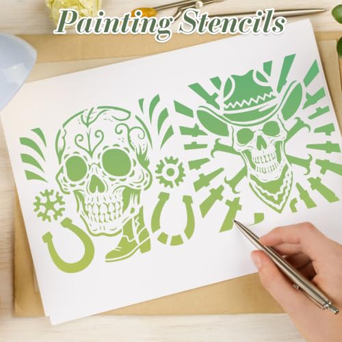 Skull Pirate Stencils for Crafts Reusable 24Pcs Stencils(7.8X7.8 Inch) - color: Skull 3