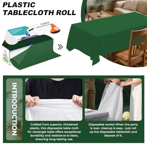 54IN X 160FT Plastic Table Cover Roll with Cutter Box, Cut to Size Plastic Table Cloths for Parties, Birthday, (Green, 54"x1920") - color: Green, size: 1920" x 54" (Rectangular)