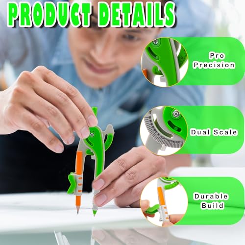 40 Pcs Plastic Math Compasses Set with Yellow Pencils Compass Geometry Tool for Students Classroom Art Projects, 8 Colors