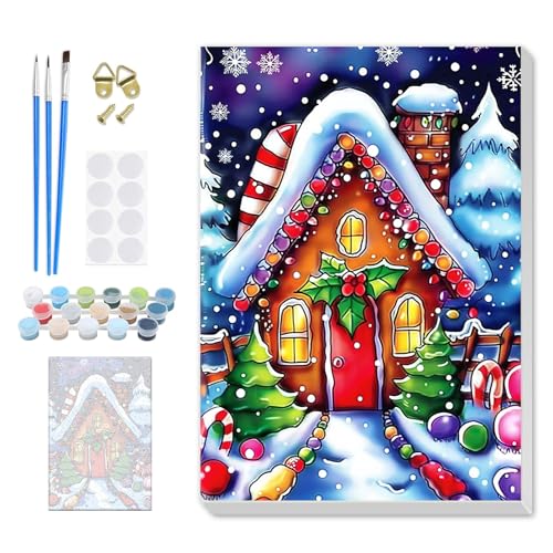 SENQAO Christmas Paint by Numbers for Adults Beginners Framed, Candy House Adults' Paint-by-Number Kits, Adult Paint by Number Kits on Canvas, Acrylic Number Painting for Home Decor, 8x12inch - color: candy house