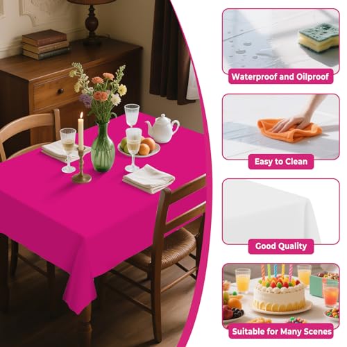 54IN X 160FT Plastic Table Cover Roll with Cutter Box, Cut to Size Plastic Table Cloths for Parties, Birthday, (Fuchsia, 54"x1920") - color: Fuchsia, size: 1920" x 54" (Rectangular)