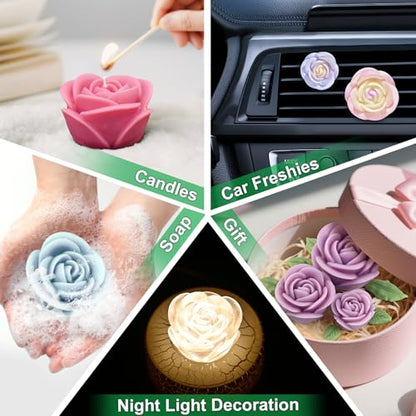 Rose Candle Molds, 3 Sizes Rose Flower Mold with Leaf Mold Set - color: Set of Large + Medium + Small Rose with Leaf Molds