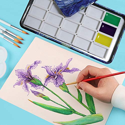 Metal Watercolor Palette with 20 Wells Full Pans and Magnetic Strips | Portable DIY Metal Palette, 20Pcs White Empty Full Pans, Separate Magnetic Squares, For Artists, Travel and Sketching - color: Starry Night, size: 6.7" x 6.7" x 0.6"
