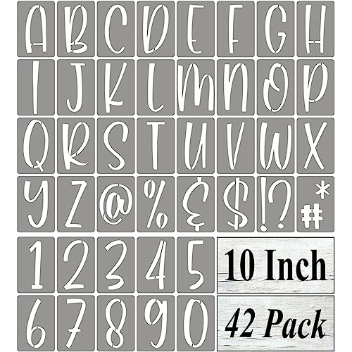 10 Inch Alphabet Letter Stencils for Painting - 42 Pack Letter and Number Stencil Templates with Signs for Painting on Wood, Reusable Letters and Numbers Stencils for Chalkboard Wood Signs & Wall Art - size: 10 Inch