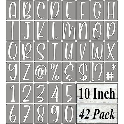 10 Inch Alphabet Letter Stencils for Painting - 42 Pack Letter and Number Stencil Templates with Signs for Painting on Wood, Reusable Letters and Numbers Stencils for Chalkboard Wood Signs & Wall Art - size: 10 Inch