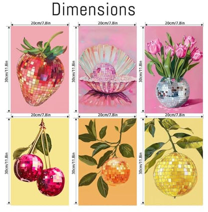Clendo 6P Disco Ball Paint by Numbers Kit for Adults, DIY Fruit Adult's Paint by Numbers on Canvas, Easy Acrylic Watercolor Oil Painting by Number Without Frame(8x12 in) - color: MT20734-MT20739-US