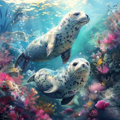 Anuver Diamond Painting Kits for Adults Seal, Round Diamond Art Kits for Beginners, 5D DIY Full Drill Crystal Gem Painting Kits for Home Wall Decor 12x12Inch, Animal