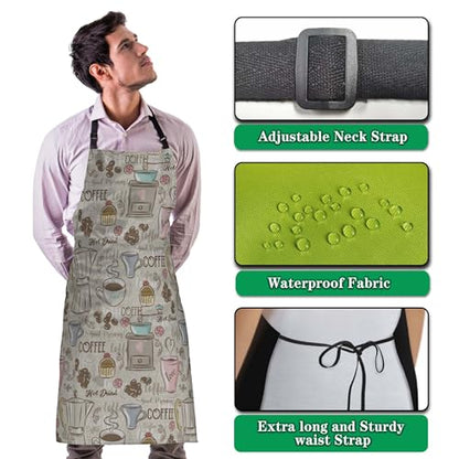 Retro Apron for Women Coffee Set Patterns Mans Aprons for Grilling for Kitchen Cooking Restaurant BBQ Painting Crafting Gardening 27” (W) x 31” (H), Waterproof Aprons - color: Coffee Set Patterns