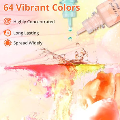 LET'S RESIN 64pcs Alcohol Ink Set, 9 Pastel and 9 Metallic Colors