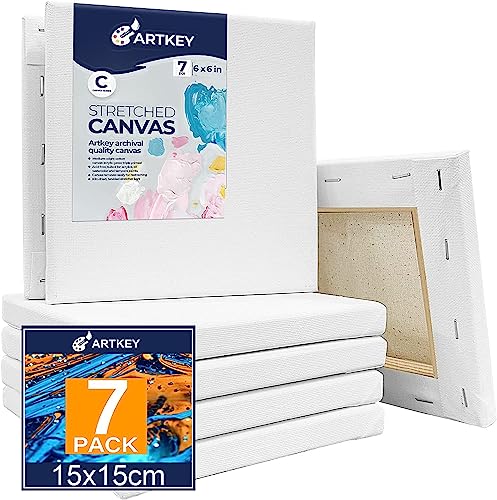 Stretched Canvases for Painting 6x6 Inch 7-Pack, 10 oz Triple Primed Acid-Free 100% Cotton Blank Canvas, Square Canvas for Oil Paint Acrylics Pouring & Wet Art Media, Pour Painting - size: 6"x6"(7-Pack), style: Studio