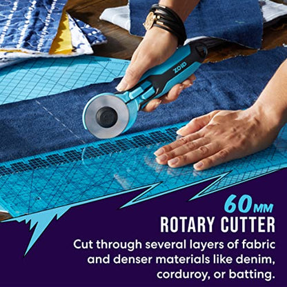 Zoid 60mm Rotary Cutter with Grip, Fabric Cutter Wheel, Rotary Cutter Blade, Craft Cutting Tool, Freehand Tool For Dense Fabrics,Denim, Corduroy and Multiple Projects, Soft-Touch Handle - size: 60mm
