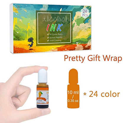 24 Alcohol Ink Set Plus 6 White & 6 Black Alcohol Inks - 36 Alcohol-Based Ink for Resin Petri Dish Making, Epoxy Resin Painting - Alcohol Color Dye for Resin Art, Tumbler Making - 0.35oz Each