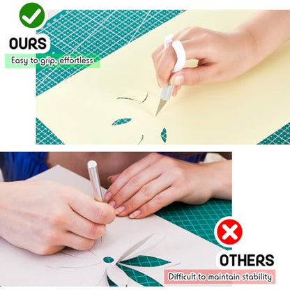 Lasnten 4 Pack Fingertip Craft Knife 4.2 In Detail Knife with Blades, White | Ergonomic Hobby Knife Handle with Finger Grip Cutting Tool for Precision Cutting and Trimming