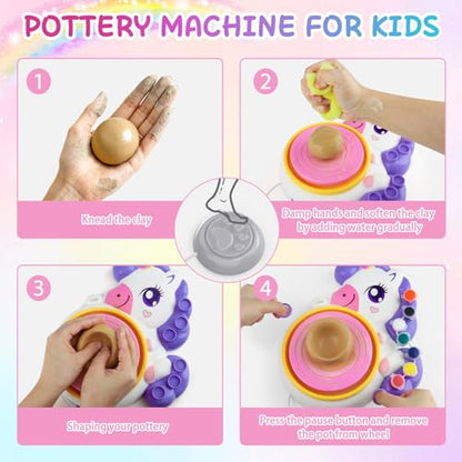 Pottery Wheel for Kids, Unicom Craft Kit Arts and Crafts for Kid Ages 6-12 | Complete Pottery Painting Kit with Clay Art Supplies Kids Toys Girls Birthday Chnistmas Git for 6 7 8 9 10 11 12+ Years Old - color: purple