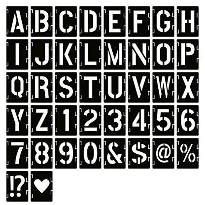 YEAJON 8 Inch Letter Stencils Symbol Numbers Craft Stencils, 42 Pcs Reusable Alphabet Templates Interlocking Stencil Kit for Painting on Wood, Fabric, Rock, Chalkboard, Sign, DIY Art Projects (8'') - size: 8 inch