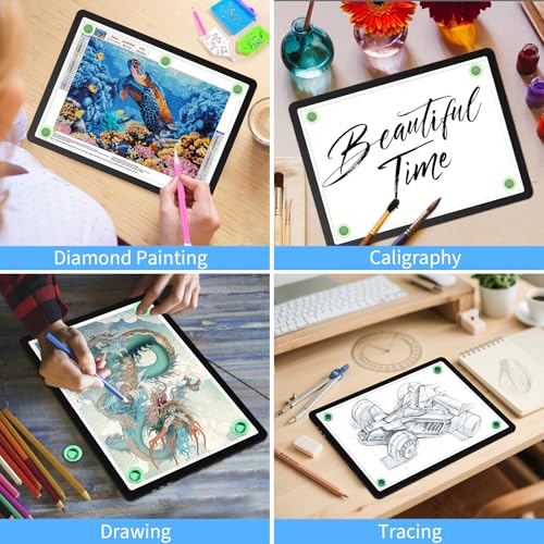 Rechargeable A3 Light Pad for Diamond Painting, 4000mAh Tracing Light Box with 6 Levels of Brightness, Side Physical Buttons & 3 Colors, High-Brightness Light Board for Diamond Art, Drawing, Sketching - style: Rechargeable A3 (Black)