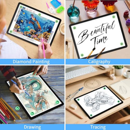 Rechargeable A3 Light Pad for Diamond Painting, 4000mAh Tracing Light Box with 6 Levels of Brightness, Side Physical Buttons & 3 Colors, High-Brightness Light Board for Diamond Art, Drawing, Sketching - style: Rechargeable A3 (Black)