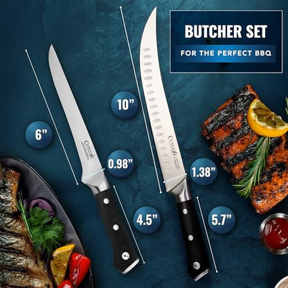 Cutluxe Butcher Carving Set, Cimeter Breaking & Boning Knife for Meat - size: 2-Piece Set (Cimeter & Boning)