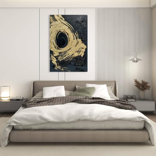 Art Hand-Painted Black and Gold Abstract Texture Oil Painting Modern Canvas Wall Art Deco 45x30 inches - color: Yi092