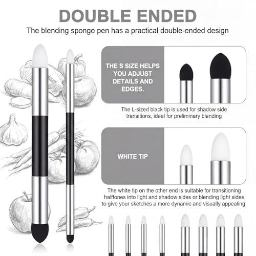 JJUNW 8Pcs Oil Pastel Tools Blending, Blending Sponge, Blendings Stump Double Headed Oil Pastel Fixative Spray, Sketching Supplies for Students Beginners Lightening and Highlight