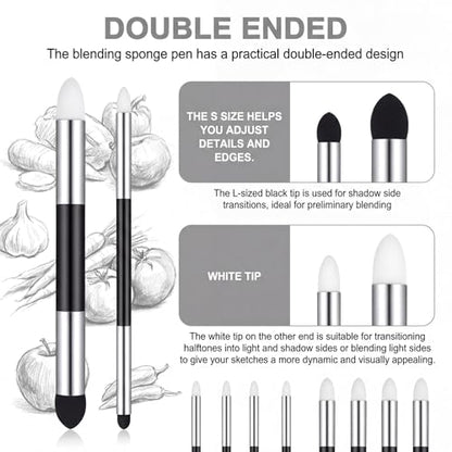 JJUNW 8Pcs Oil Pastel Tools Blending, Blending Sponge, Blendings Stump Double Headed Oil Pastel Fixative Spray, Sketching Supplies for Students Beginners Lightening and Highlight