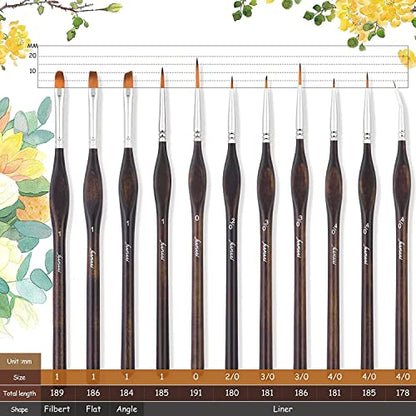 Miniature Paint Brushes, Fuumuui 11pcs Micro Detail Paint Brushes for Model, Paint by Numbers - Fine Detail Paint Brush Set for Acrylic, Watercolor, Oil - color: Brown