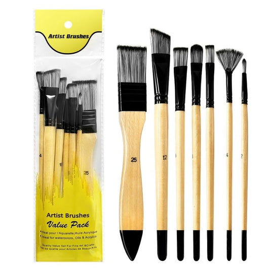 7 Assorted Sizes Wooden Handle Paint Brushes Set, Sizes 2-25 | 7 Pcs Nylon Hair Artist Paint Brushes with Assorted Brush Heads for Acrylic, Oil, Watercolor, Face Painting, Nail Art, Canvas - color: Natural Wood