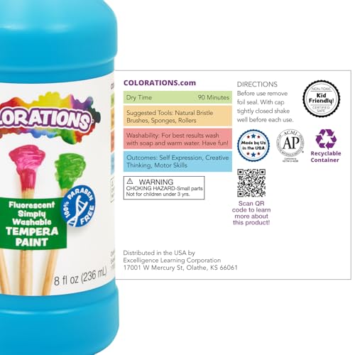 Colorations Paraben-Free Fluorescent Simply Washable Tempera Paint-Set of 6 - color: Fluorescent, 6 Pack