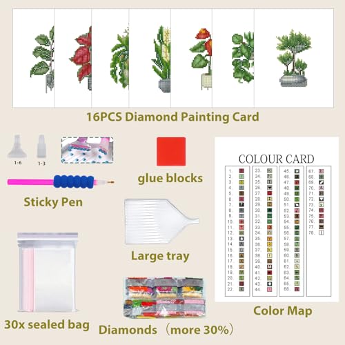 Aestalrcus Plants Small Diamond Art Kits for Adults, 16 Pcs, 6.7x8.3 Inch - color: Green Plants
