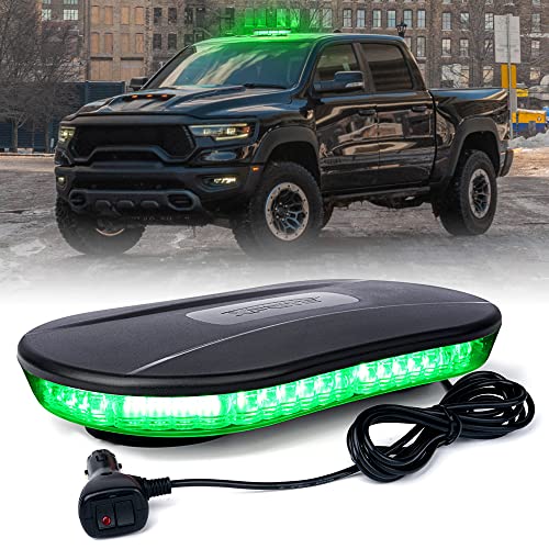 Xprite COB LED Rooftop Strobe Light Bar, Super Bright 19 Adjustable Lighting Modes with Magnetic Base for Construction Vehicles Tow Trucks Snowplow, Green - color: Green