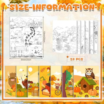 Sherr 20 Pcs Autumn Pre Drawn Canvas for Painting for Adults | Thanksgiving Outline Pre Drawn Canvas to Paint Fall Party Set, 8 x 10'' - style: Autumn