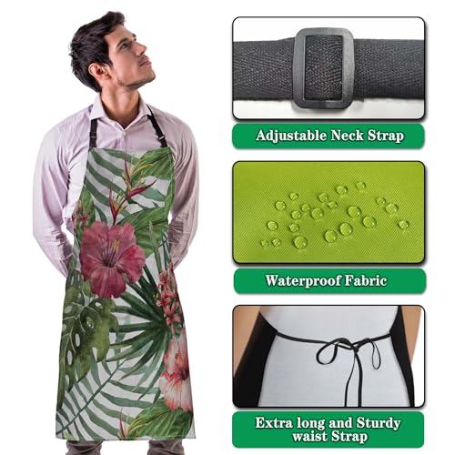 Cooking Apron for Men Watercolor Summer Tropical Flower Women Aprons for Kitchen Restaurant BBQ Painting Crafting Gardening 27” (W) x 31” (H), Waterproof Apron - color: Tropical Flower