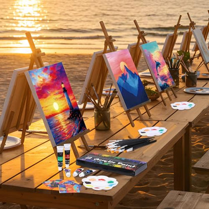 Cholemy 36 Pcs Paint and Sip Kit Gift for Adults 8''x10'',Sunset Style | Pre Drawn Canvas, Painting DIY Afro Acrylic Painting Kit, Wood Easel Brushes, Date Night Bulk, Summer Halloween Party - style: Sunset Style
