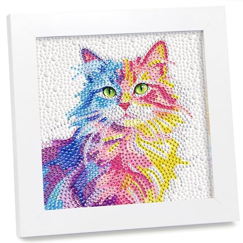 geesfayan Diamond Art Kits for Kids Ages 8-12,6 Inch DIY Gem Art Painting with 7 Inch Frame, Complete Starter Kit for Beginners, Creative Arts & Crafts Gift for Girls & Boys (Cat) - color: Cat