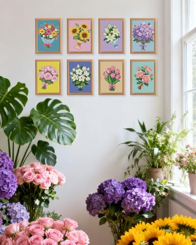 forever young Bouquet Small Diamond Art Kits, 5x7 Inch Canvas | 8 PCS DIY square diamond painting kits for beginners and adults, perfect for collecting, display ＆ relaxing stress relief - color: Bouquet
