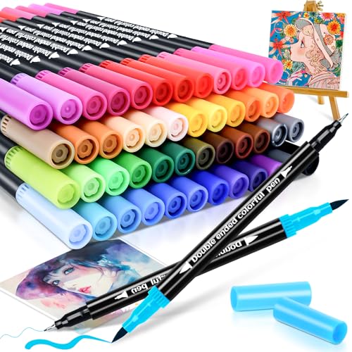 48 Colors Dual Markers Brush Pens, Art Markers Colored Pens for Adult Coloring Books, Brush and Fine Point Dual Tip Artist Colored Marker Set for Drawing Adult Coloring Hand Lettering - color: 48 Colors